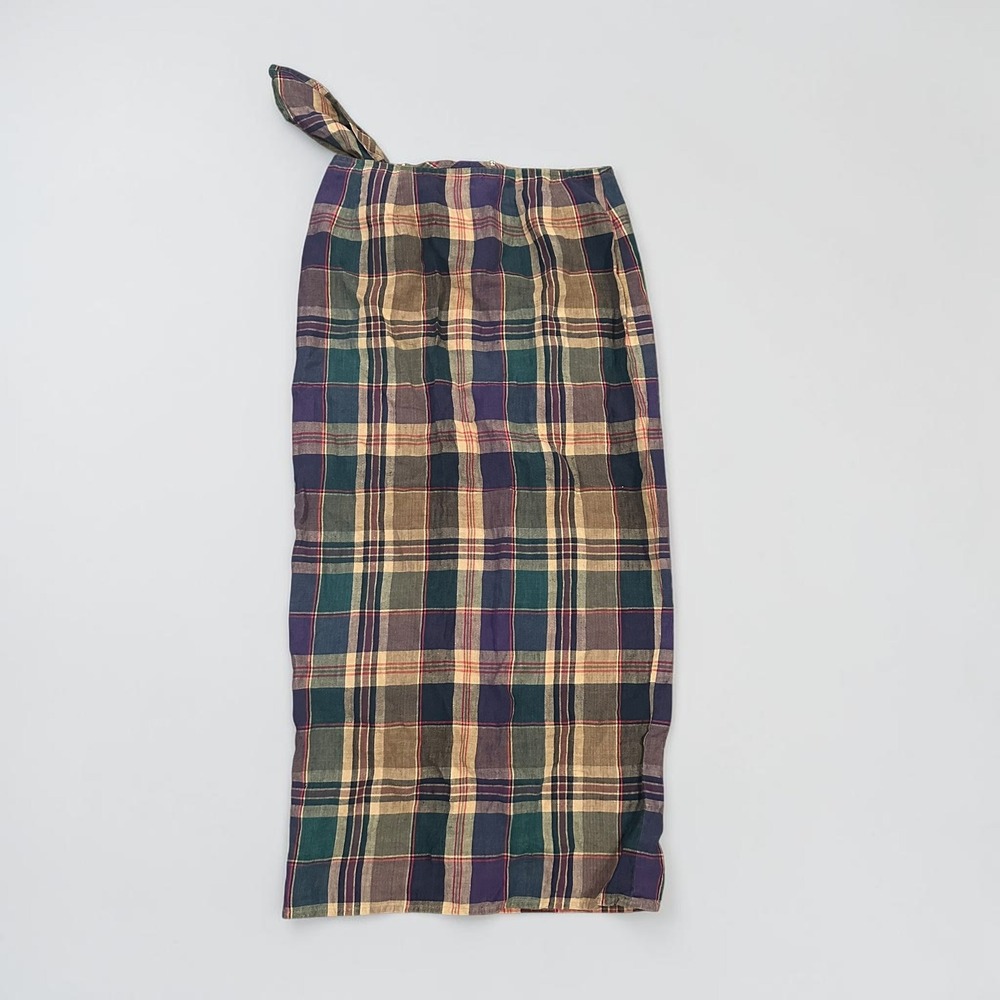 Lauren Ralph Lauren Plaid Linen Wrap Midi Skirt 6 Green Purple Academica Preppy - Picture 3 of 7